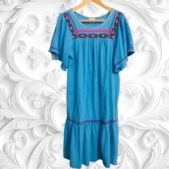Vintage Appel Leisure Wear 1980’s Turquoise Patio Dress - Picture 1 of 4